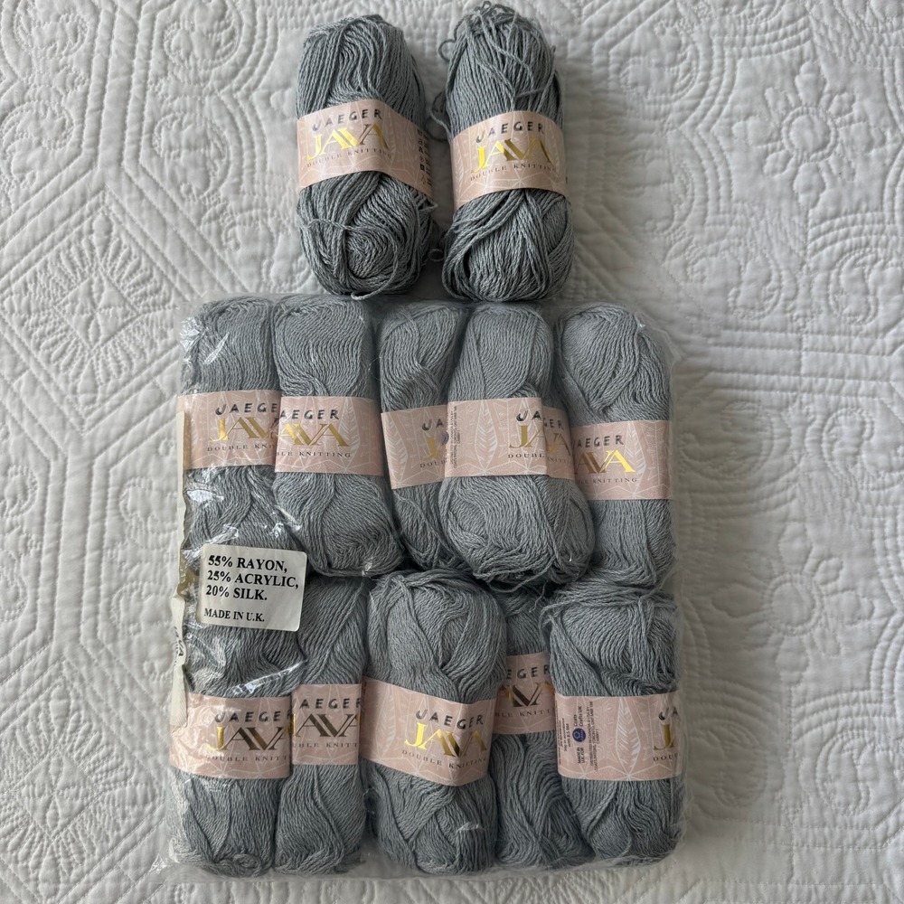 Jaeger Java Double Knitting Yarn Silver Shade 376 Lot 01 Silk Blend 12 Balls